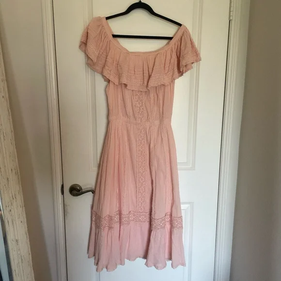 Spell | Dresses | Spell Pink Ruffled Offshoulder Midi Dress | Poshmark